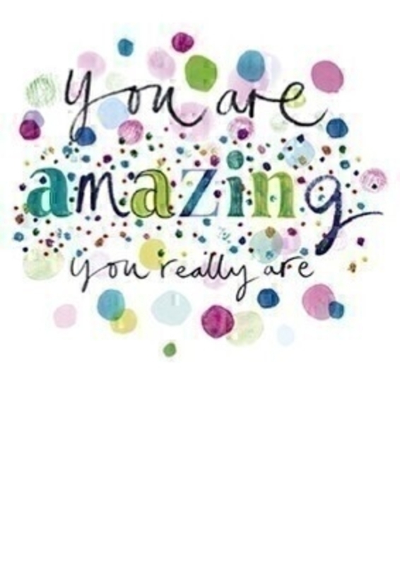You are Amazing Blank Card by Paper Rose This colourful spotty greetings card from Paper Rose has You are amazing you really are written on the front. The card is blank inside so you can write your own message and it comes complete with purple envelope.  A lovely little card to send to someone who is amazing.